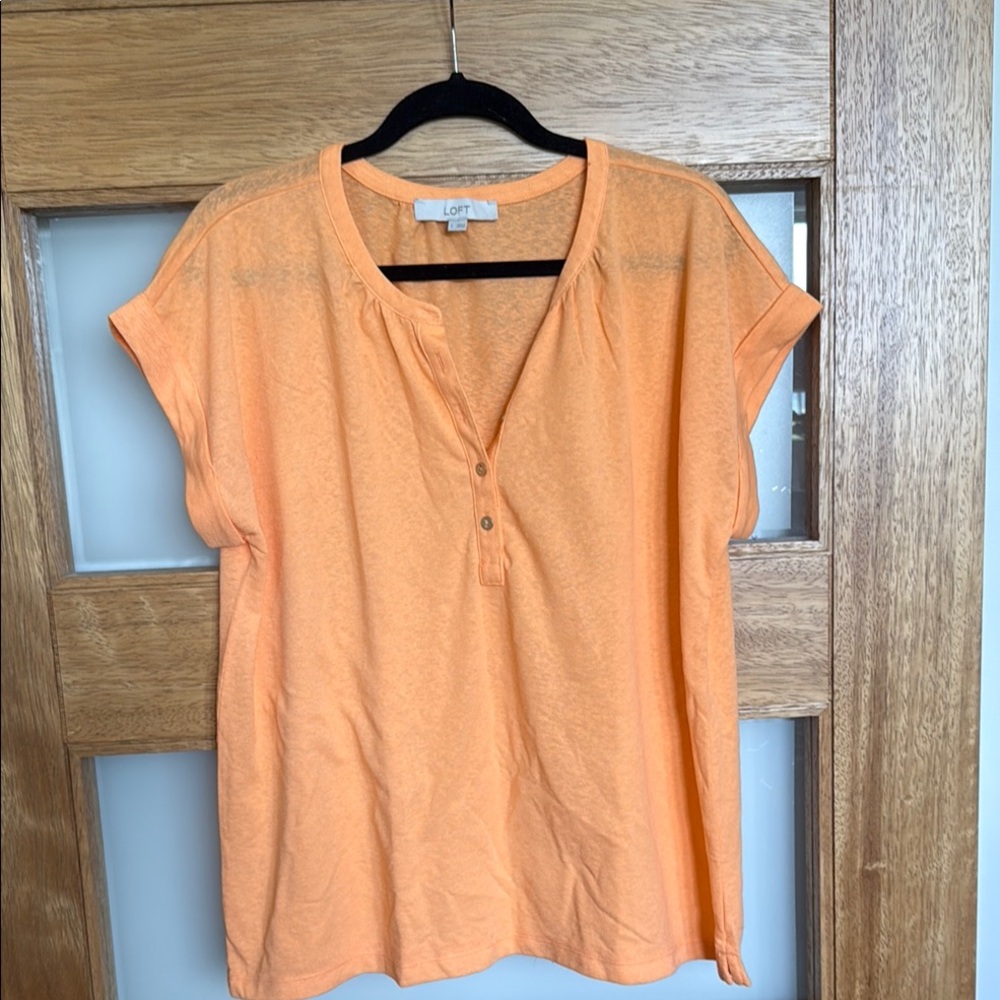 LOFT Orange Cap Sleeve Polo Blouse